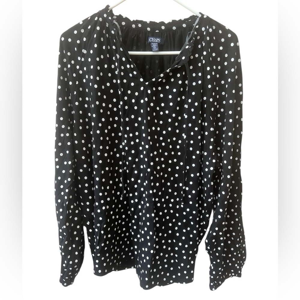 Chaps Plus Size Black Polka Dot Women's Top Size XXL